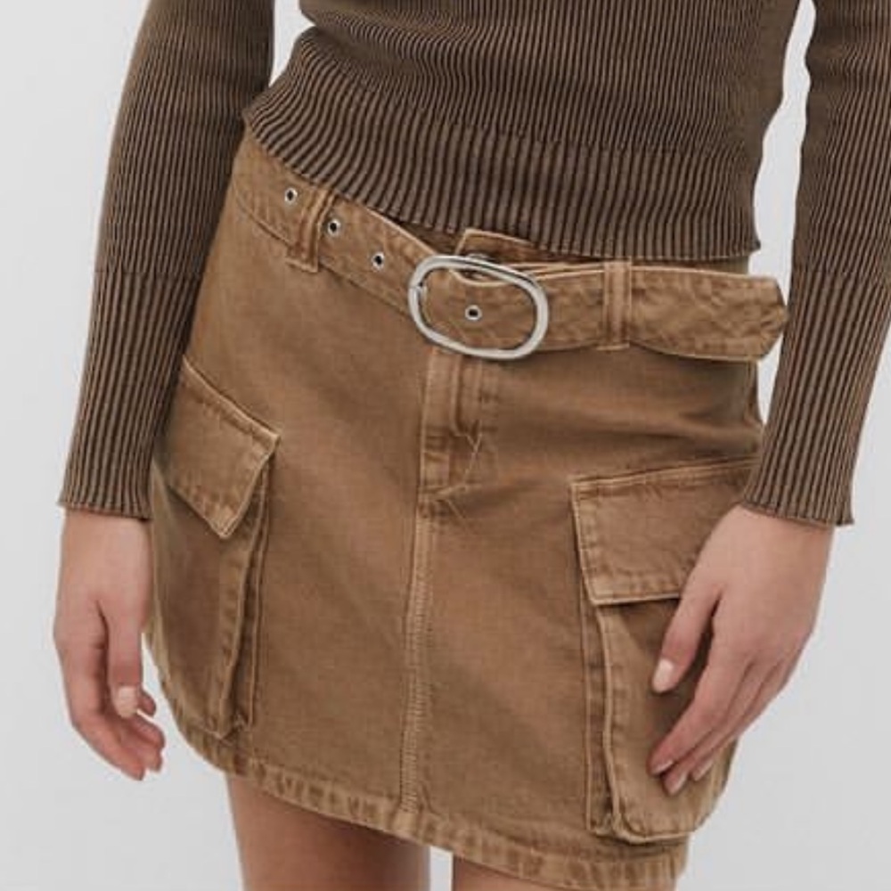 STRADIVARIUS Mid Waist Cargo Denim Skirt